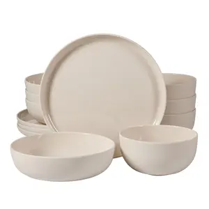 Gibson Home Candy Skies 12 Piece Unbreakable Wheat Straw Melamine Plates and Bowls Dinnerware Set - Outdoor, Camping, & Everyday Use - Matte Exterior/Shiny Interior