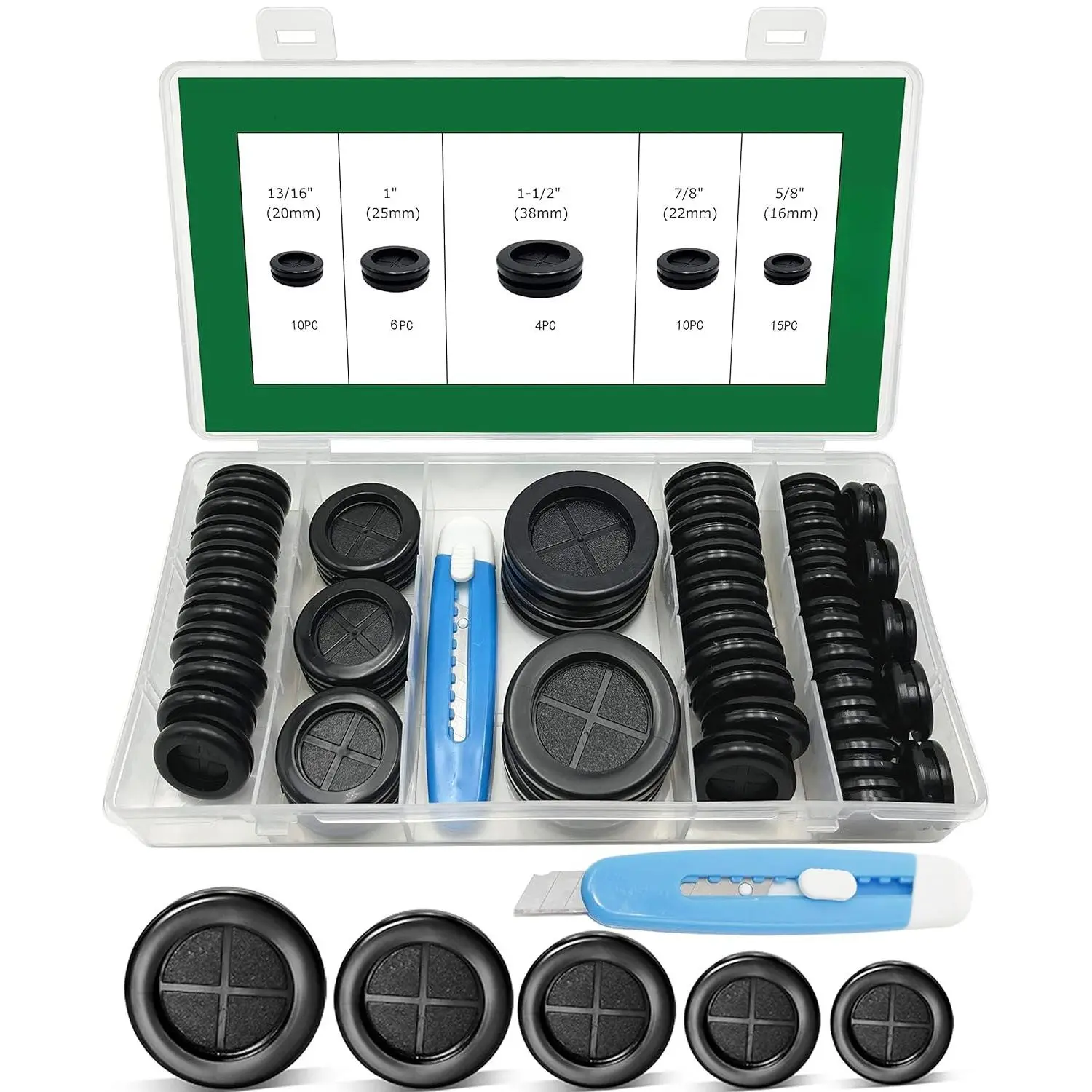 45 count Rubber Grommets Kit for Wiring Rubber Plugs for Holes Assorted Size Black 1 1/2 1 7/8 13/16 5/8 Inch Firewall Automotive Wire Grommet Boat  Desk Hole Cover  Cord Organization