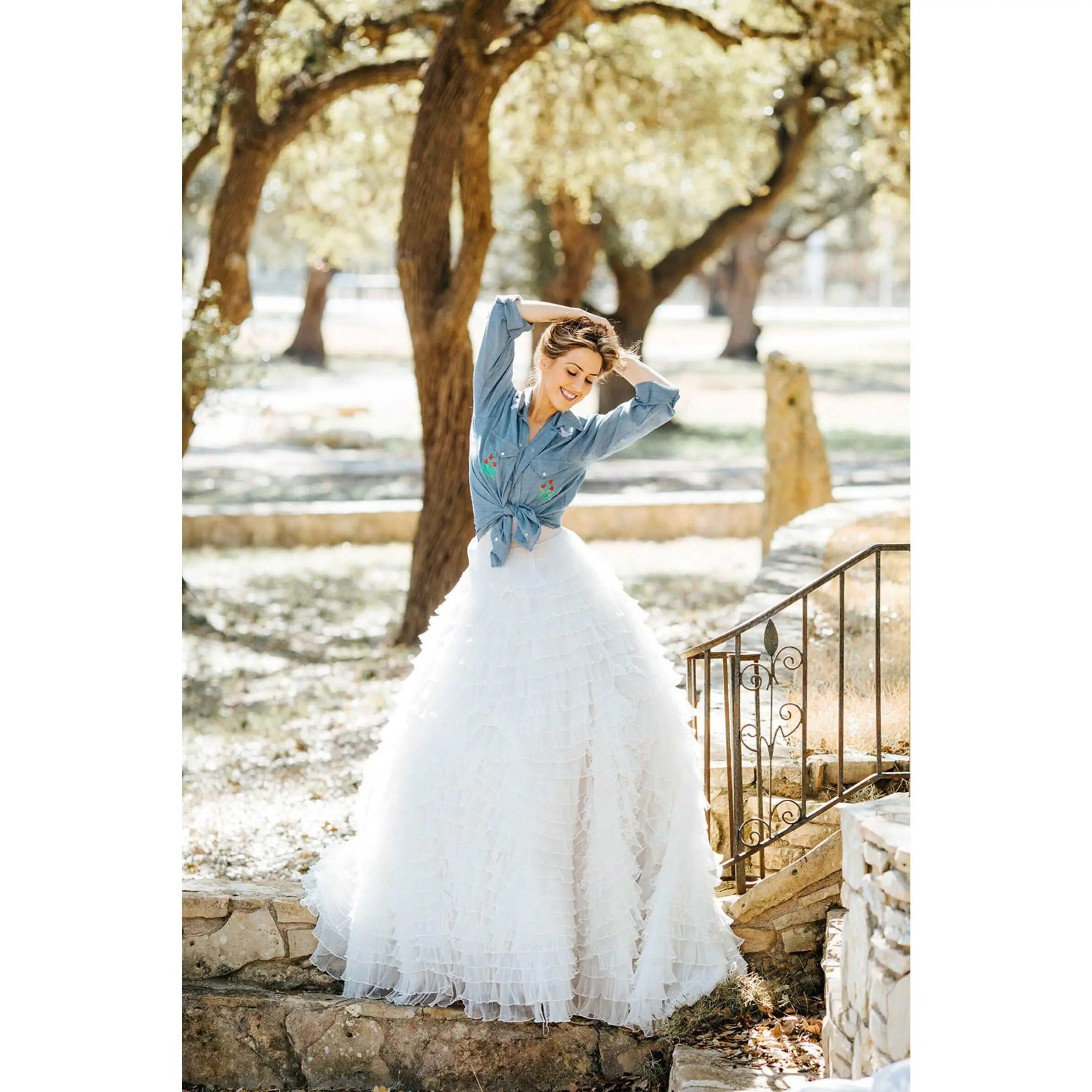 Women's Nora Crinkled Chiffon Long A-Line Wedding Overskirt - Chapel Length Train, Zip Closure, Made-to-Order Clothes, Princess-Style, Custom Sizes, US6