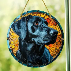 Labrador Retriever Design Round Hanging Sun Catcher, Colorful Glass Style Hanging Decor, Funny Round Hanging Decor for Garden, Yard, Home, Door Welcome, Ornaments