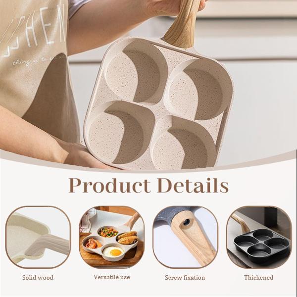 Complete Breakfast Set: 4-Cup Granite Nonstick Egg Pan with Free Spatula & Oil Brush – Your All-in-One Omelette & Pancake Maker Multifunction Non-Stick Egg Frying Pan