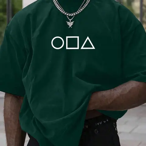 Men's Solid Color Geometric Print Round Neck Tee, Casual Style Tee, Loose Streetwear Street Fashion Casual Comfy Short Sleeve Crew Neck T-shirt for Daily Wear, Men's Clothes for All Seasons