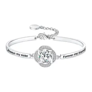 Mother's Day 'Badass Sister’ Gift, 'Always My Sister Forever My Friend’ Bangle Bracelet, 'Not Sisters by Blood But Sisters by Heart’ Women Jewelry Present from Brother BFF