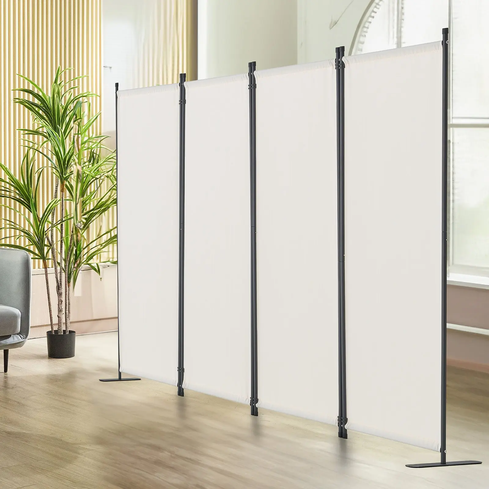 4 Panel Folding Privacy Screen White Freestanding Room Divider Easy Assembly Snap Connectors for Office Bedroom Study