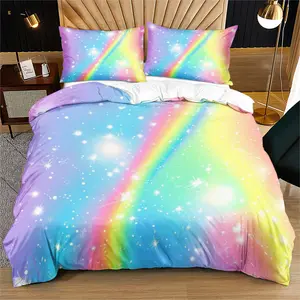 Rainbow print pattern bed sheet set, soft microfiber bedding, double/full-size/queen size/plus size, anti shrink and anti fade, easy to maintain all season decoration