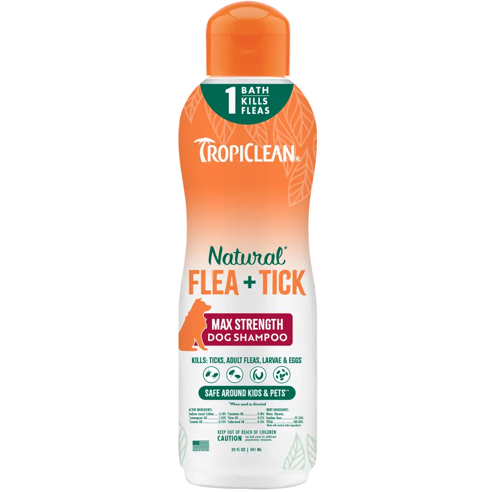 TropiClean Natural* Flea + Tick Maximum Strength Shampoo for Dogs, 20oz TropiClean Natural* Flea + Tick Maximum Strength Shampoo for Dogs, 20oz