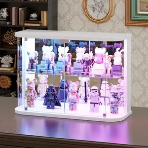Lvifur Rounded Glass Display Case - for Figures & Collectibles, 2-Tier Curio Display Cabinet with RGB Lights, Small Lighted Display Box with Glass Door, Glass Shelf