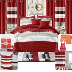 26 pieces Bedspread Set with Curtains and Pajamas and Bathroom Set king Size Quilts Bedding Set
