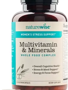 NatureWise Multivitamin for Women + Stress Support with Organic Whole Foods & Natural Minerals - B-Complex + Vitamin C + D3 K2 for Immunity, Hair, Skin & Nails - Non-GMO - 60 Capsules[30-Day Supply]