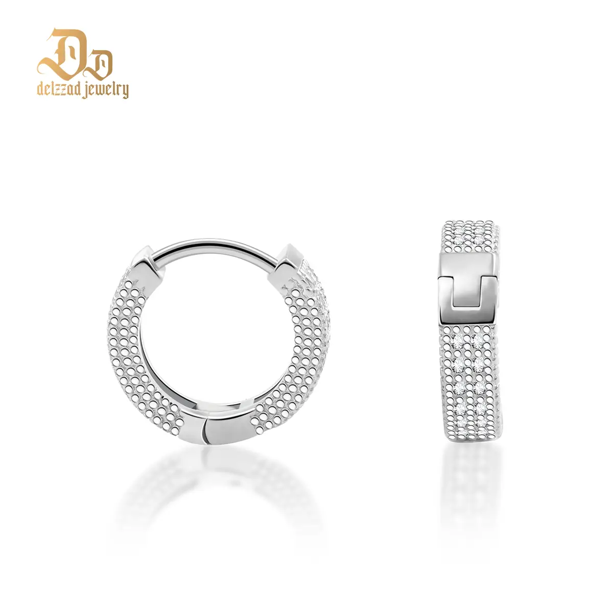 Delzzad S925 Round VVS Synthetic Moissanite Iced Hoop Earring Jewelry Perfect Birthday Mother’s Day Gift for Men Women Silver Earrings Golden Earrings