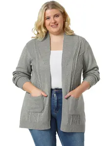 Agnes Orinda Plus Size Lightweight Open Front Sweater Cardigan