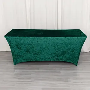 Crushed Velvet Stretch Rectangular Table Cover 6ft Hunter Emerald Green - Wrinkle-Free Tablecloth