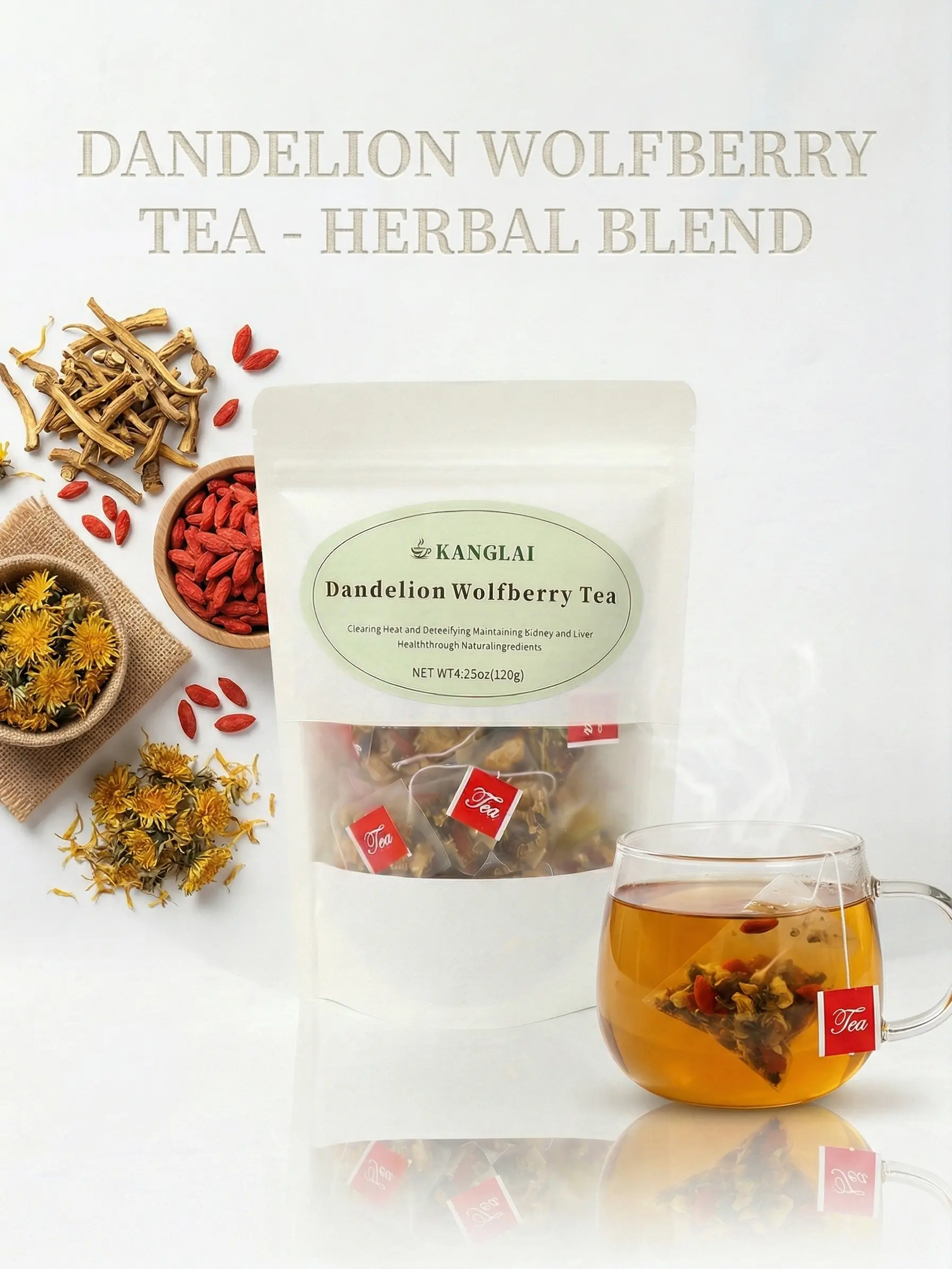 Organic Liver & Lung Detox Herbal Tea Bags - 6-Ingredient Blend with Dandelion, Wolfberry, Thyme, 12*10g Nature-Infused Sugar-Free Daily Beverage, Coffee Alternative