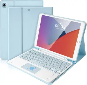 Keyboard Case with Touchpad for iPad 9th Gen 2021, 8th Gen 2020, 7th Gen 2019 10.2", Air 3 & Pro 10.5", Detachable  Keyboard, Slim Protective Cover, Rechargeable, Blue