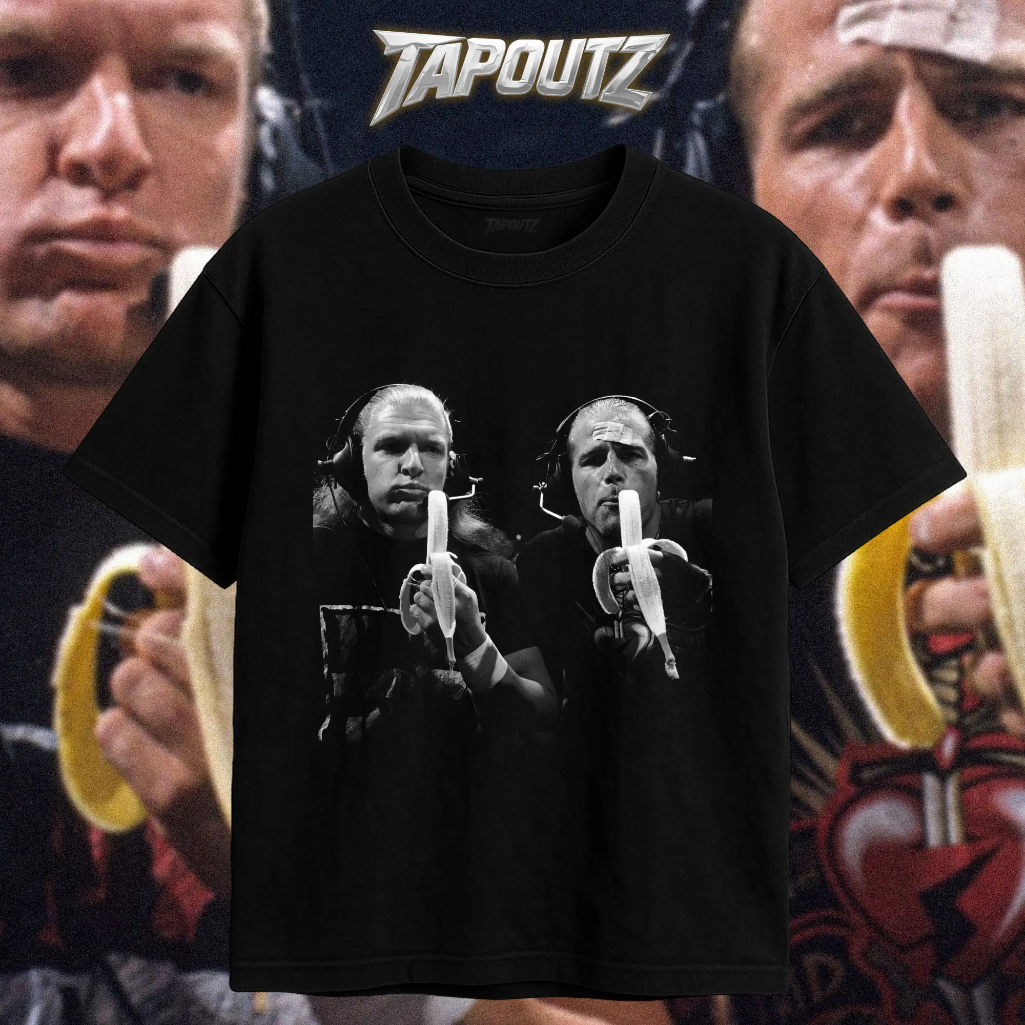TAPOUTZ D-Generation X Banana Heavy Unisex Shirt Classic Round Neck Shortsleeve T-Shirt - Shawn Michaels, Triple H, DX, Funny Wrestling Tee, Regular Fit, True To Size, Breathable, Direct To Garment Print, Oversized Option