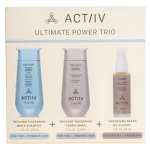 ACTIV Ultimate Power Trio for Men - Recover Thickening Shampoo & Conditioner & Beard Oil Kit for Thinning Hair Care - Unisex