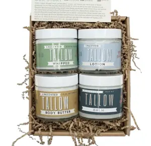Unscented Tallow Skincare Collection | 4-Piece Gift Set | Grass-Fed Tallow Lotion, Body Butter, Balm & Whipped Moisturizer