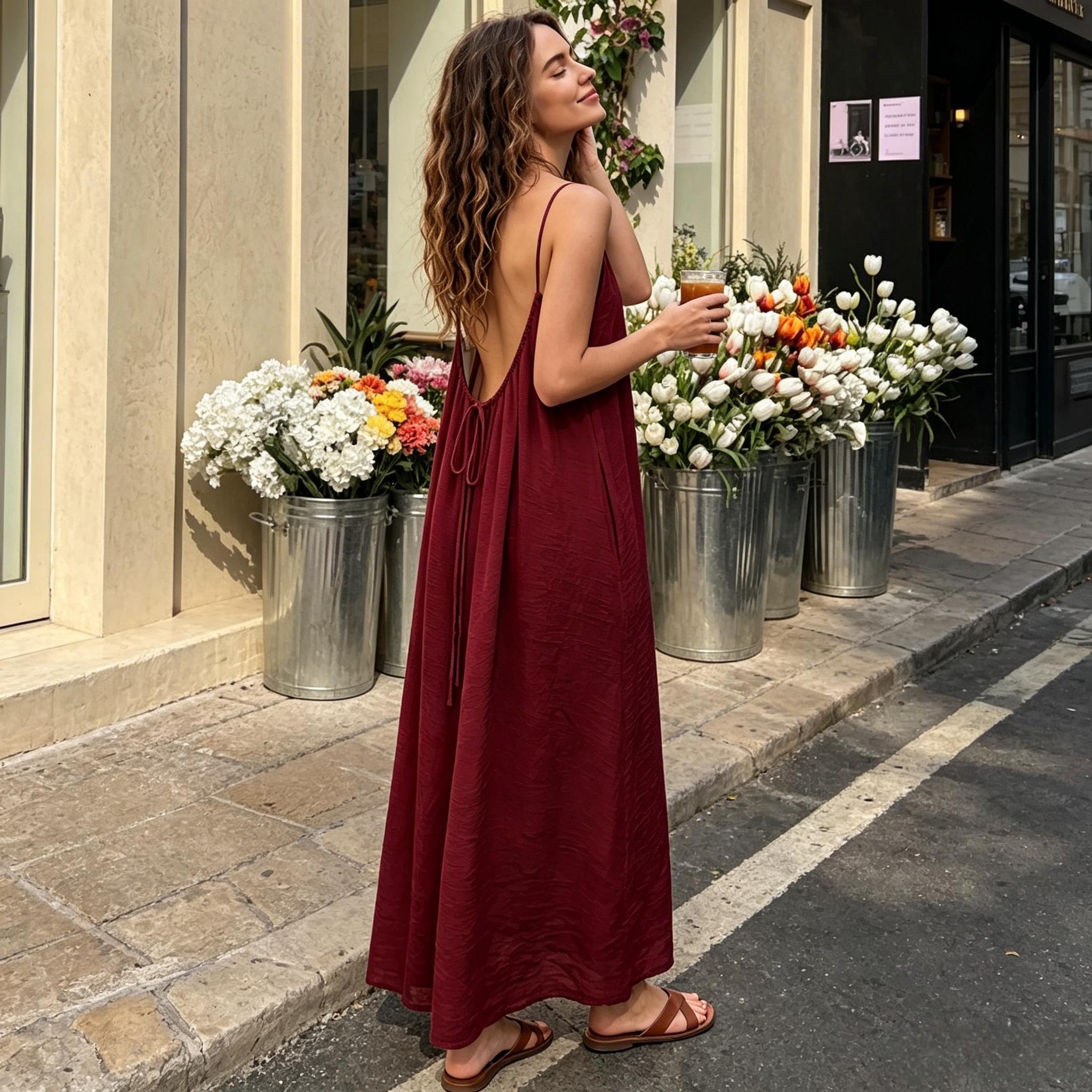 S-2XL Women's Solid Color Cami Lounge Dress, Elegant Sleeveless Sleepwear Dress for Summer, Ladies Sleepwear for Indoor Wear