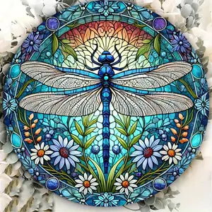 Dragonfly Floral Wreath Round Metal Sign |   20cm Iron Foil Engraving Wall Art |   Durable Indoor/Outdoor Decorative Plaque |   Aesthetic Room/Home Decor |   Easy Hang Garden-wall art metal wall sign Vintage Metal Tin Sign home decor plaque funny bar sign