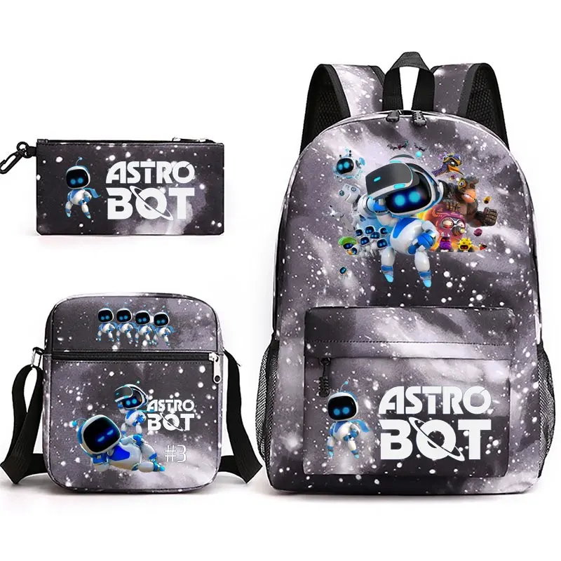 Astro Bot  3Piece Anime Backpack for Women Men Teens, Day Packs Knapsacks Casual Backpacks Gift for Gym Travel Camping Outdoor Work Business