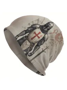 BIIHUDU Knights Templar Medieval-Themed Beanie Hat for Men - Templar Cross Emblem & Chain Link Design, Historical Knight, Fun