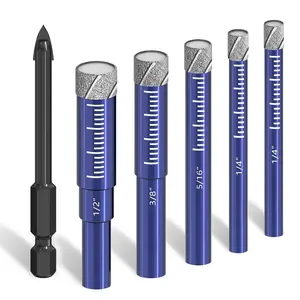 6 count  Drill Bit Set for Porcelain, Tile, Ceramic, Pots, Glass, Granite, Concrete, Masonry, Stone, Tile Drill Bits 1/4", 5/16", 3/8", 1/2" with Carbide-Tipped Drill Bit 1/4"
