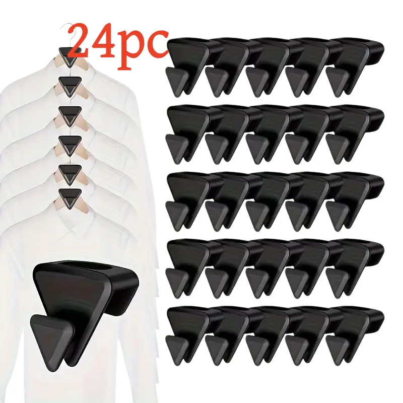 Space-saving clothes hangers, sturdy and durable hanger hooks, space-saving hanger hooks, plastic hangers, designed specifically for wardrobe organization and storage, stackable and hanging, black.
