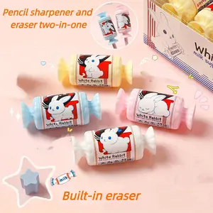 2pcs/4pcs Big Rabbit Milk Candy Pencil Sharpener with Eraser Eraser Set, Small Portable Candy Shaver, Creative Cartoon Mini Star Rubber, Easy-To-Use