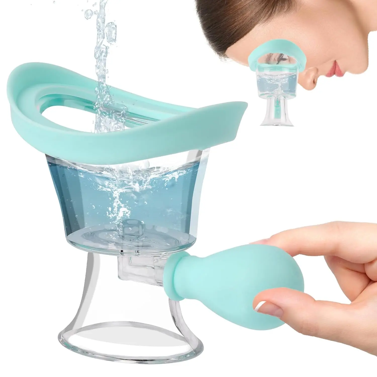 Portable Silicon Eye Wash Cup Kit Manual Air Pressure Eye Cleaning Tool with Transparent Storage Container Remove Dust Makeup Irritants Soothe Tired Eyes