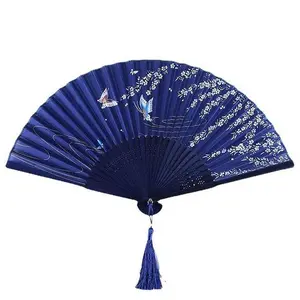 Bamboo Folding Fan, Foldable Chinese Fan, Folding Fan with Hollow Tassel, Hand Fan for Wedding, Dance, Home Decoration