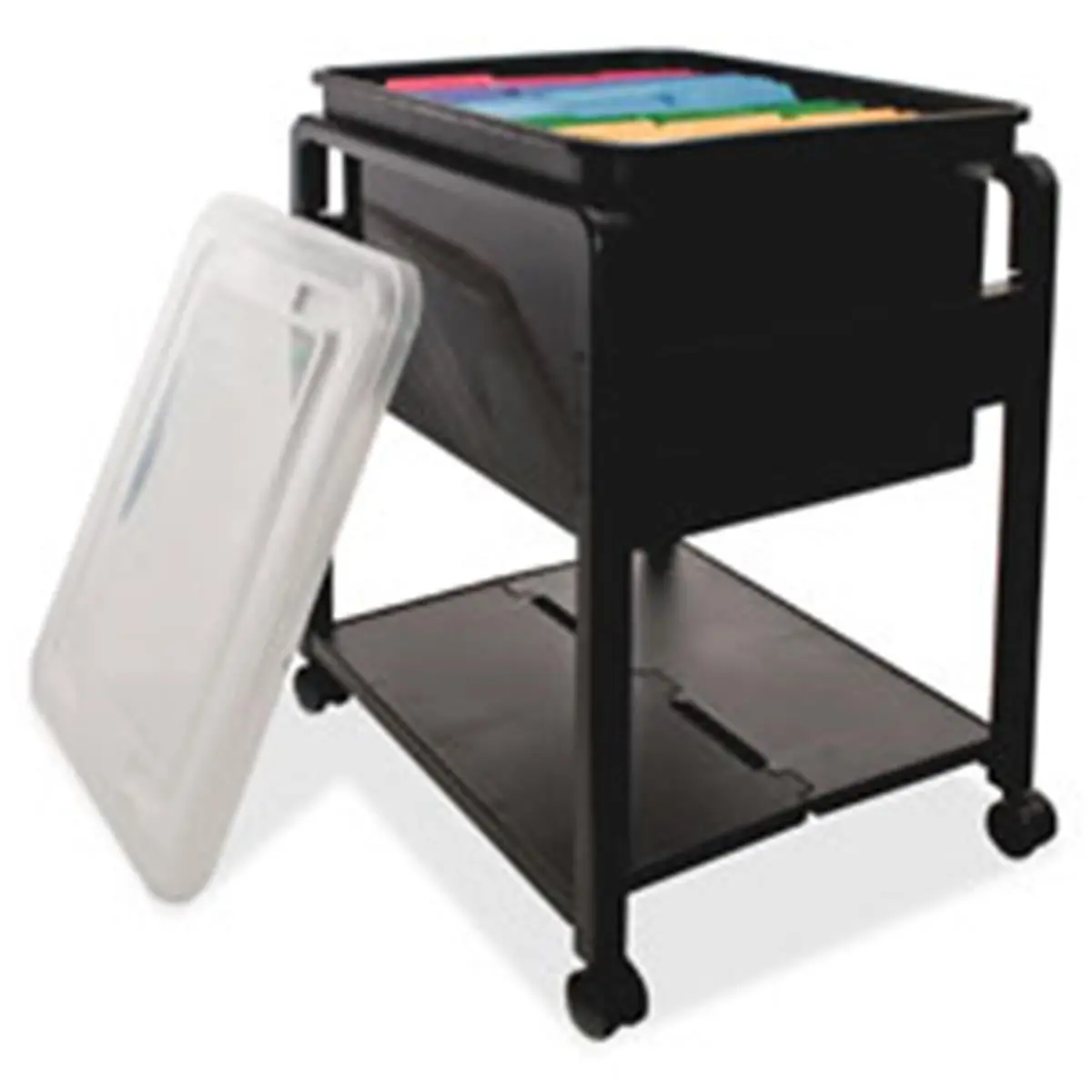 Advantus Corp. AVT55758 Lightweight Flat Foldable 2-Tier Utility Cart, Mobile File Organiser with Shelf, 14.5 in. x 18.5 in. x 13.5 in, BK-CL, Flat Foldable Utility Carts, Foldable Two-Tier Utility Carts