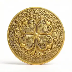 1pc High Relief Clover Lucky Coin, Love and Luck Coin, 3D Embossed Pattern Coin, Unique Collectible Souvenir, Novelty Gift, Lucky Gift, Decor, Ornaments
