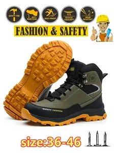 Men's Lace Up High Top Anti Piercing & Anti Smashing Safety Shoes, Lightweight Steel Toe Work Shoes, Non Slip Safety Shoes for Outdoor Work Steel Toe Shoes