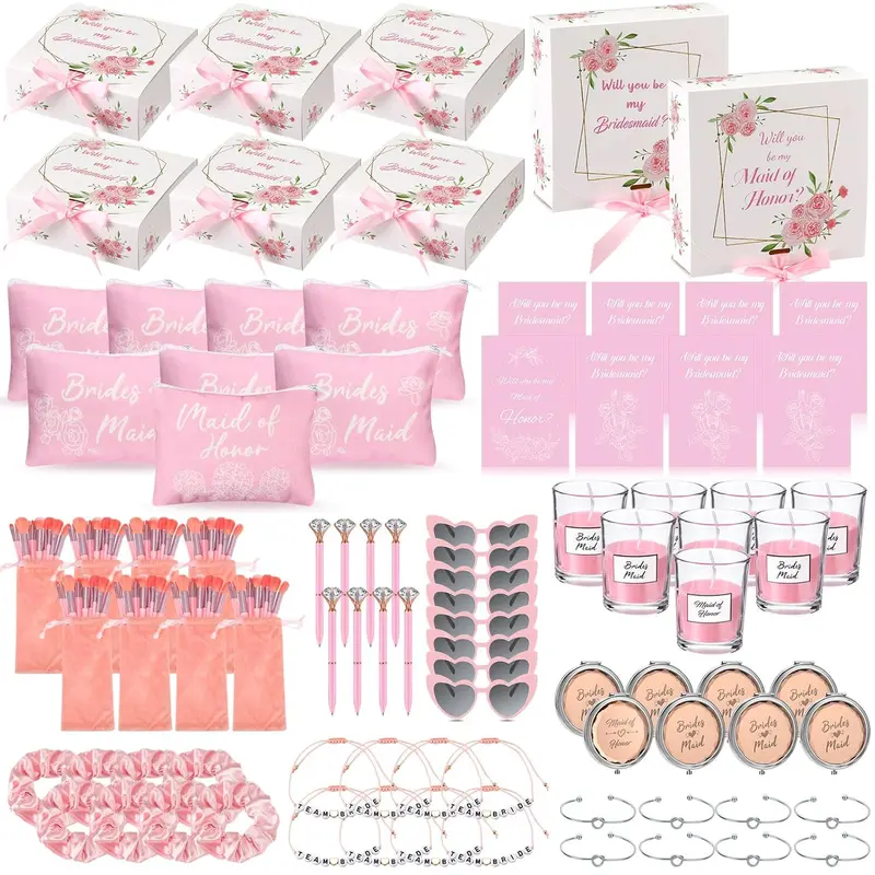 88 count Bridesmaid Proposal Gifts Bridesmaid Box Set Maid of   Include Box Candle Invited Cards Scrunchies Hair Elastics Ties Knotted Bracelets  Pens(,Fresh)