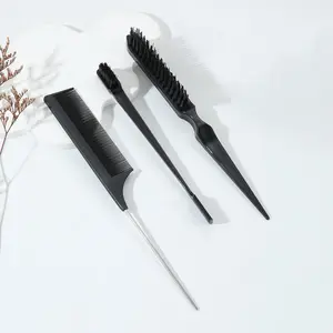 3 Piece Hair Styling Kit, Professional Hair Tools, Steel Needle Tail Comb, Nylon Brush, Edge Brush, Ideal for Barbers, Salons, Men and Women