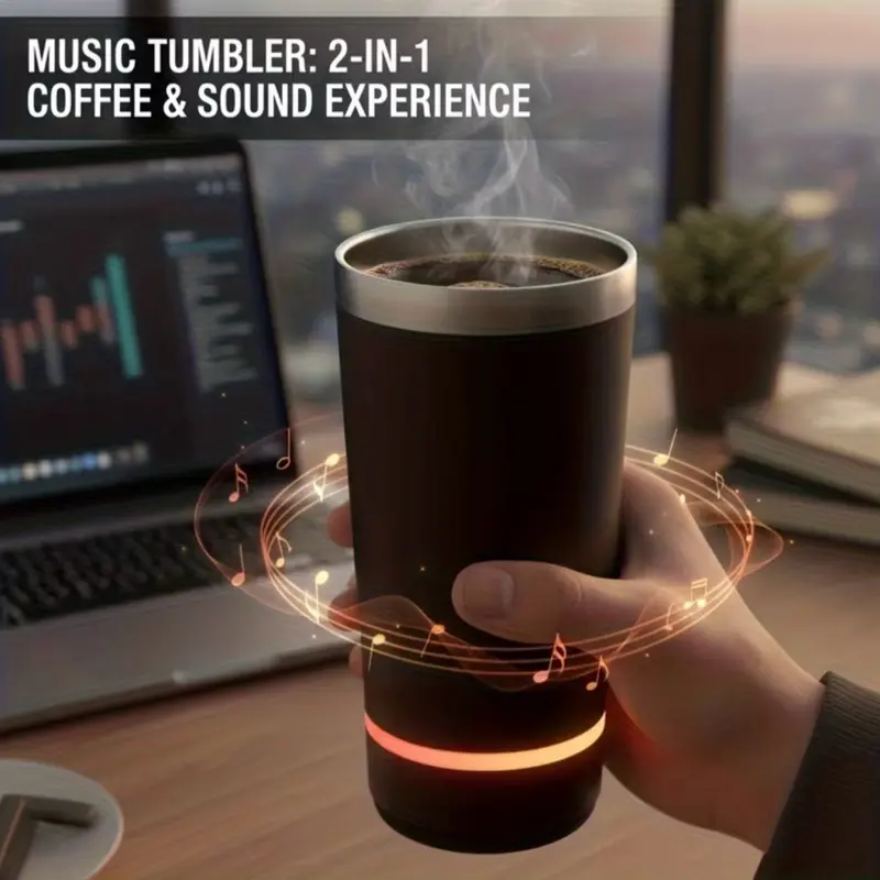 16.50oz Music Mug W/ LED & Speaker, Insulated Thermal Mug For Hot & Cold Drink, Sip while Listening To Music, Perfect Gift Idea, Ideal Choice