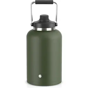 128 oz Insulated Water Bottle with Spout Lid and Handle, One Gallon Stainless Steel Double Vacuum Water Jug for Hot & Cold Drinks -  Proof,  for Travel, Hiking, Camping - Olive Green