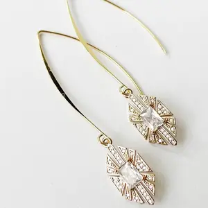 Art Deco Threader Earrings, Long Gold Earrings for Women, Gold Dangle Earrings, Everyday Earrings