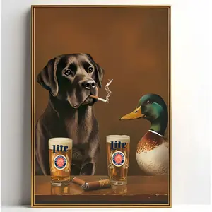 Black Labrador with Mallard Wall Art Unframed - Home Decor Trendy Retro Wall Art