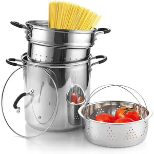 Stainless Steel Pasta Cooker Steamer Multipots, 12 Quart,