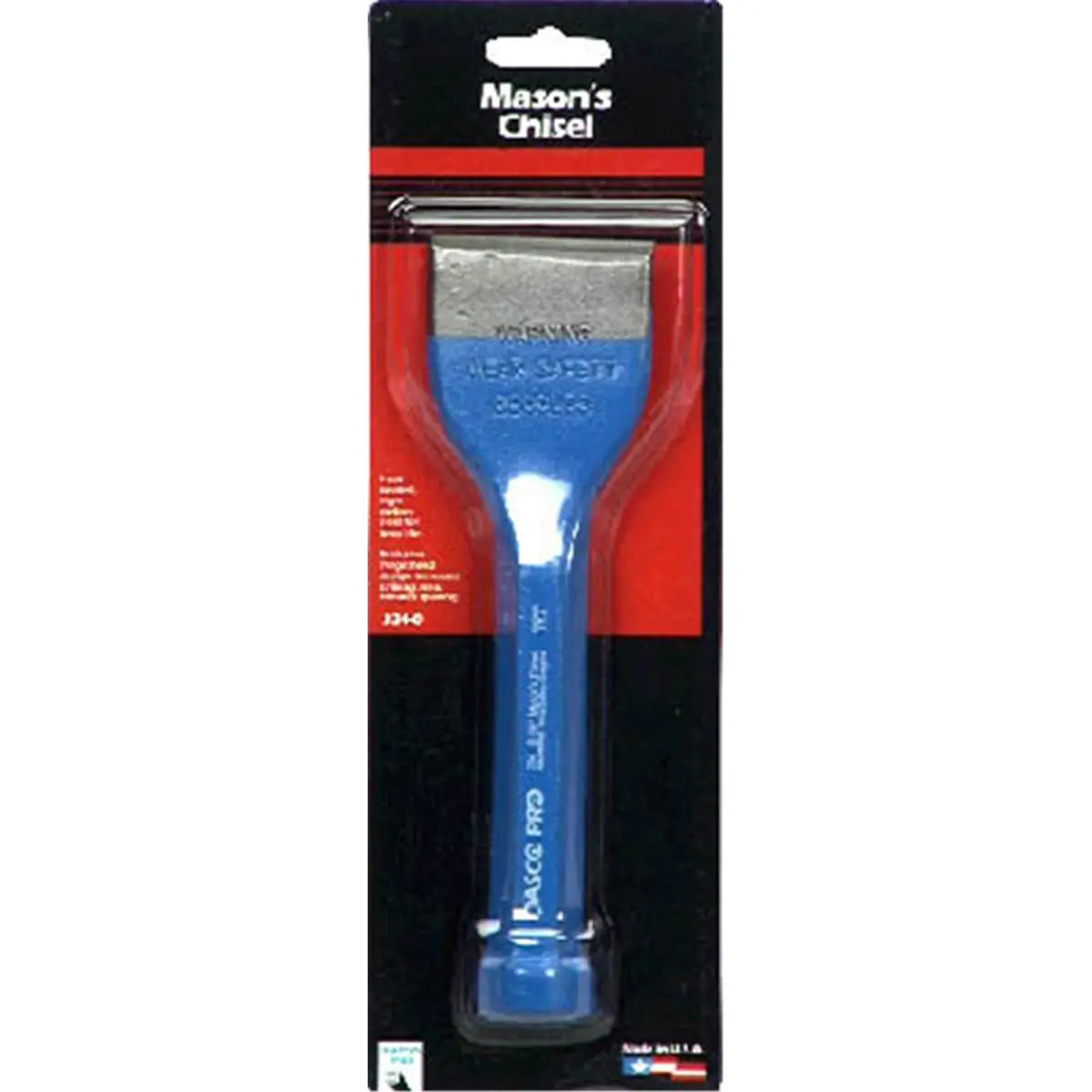 212 MAIN Mason's Chisel 334-0 - High Carbon Steel Blade (2.25in x 7.50in), Carded Masons Hand Tool for Cutting Brick, DIY Masonry Cement Tool
