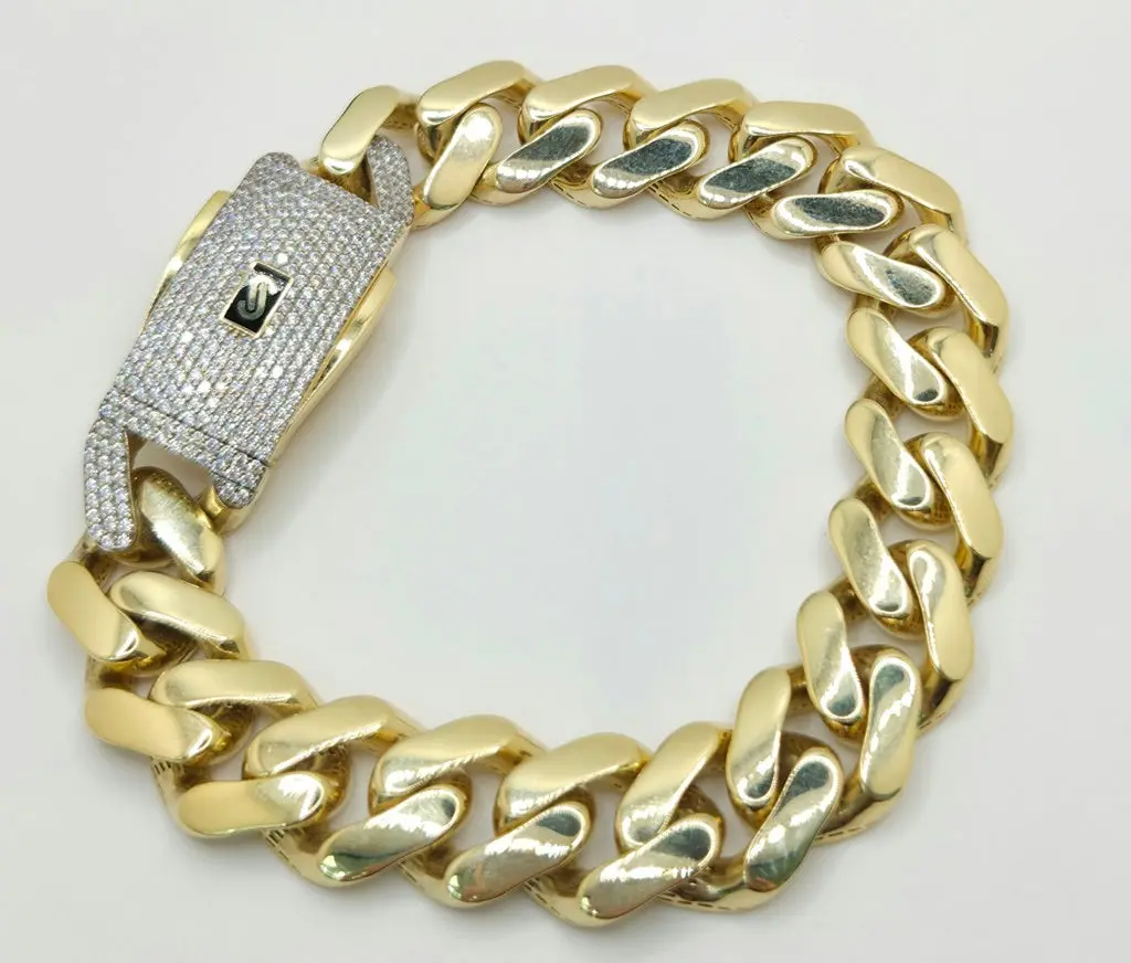 10KT CERTIFIED MONACO BRACELET CZ CLOSURE Size 24MM 9INCH Weight 55.1GR