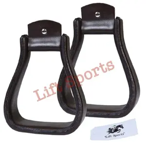 Leather Western Horse Riding Stirrups - Black/Brown Pair