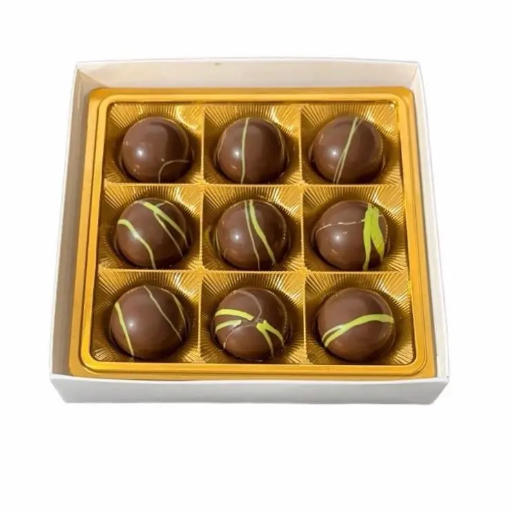 Dubai Chocolate Bites - 3.49oz Milk Chocolate with Kadayif and Pistachio Cream - 9 Balls - Premium Dessert Treat box outdoorfun