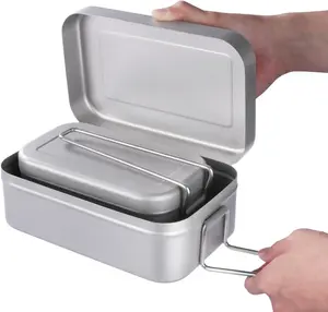 Titanium Alloy Bento Camping Lunch Box Cutlery Set 800ml & 1200ml with Foldable Handle Heatable on Fire Tableware