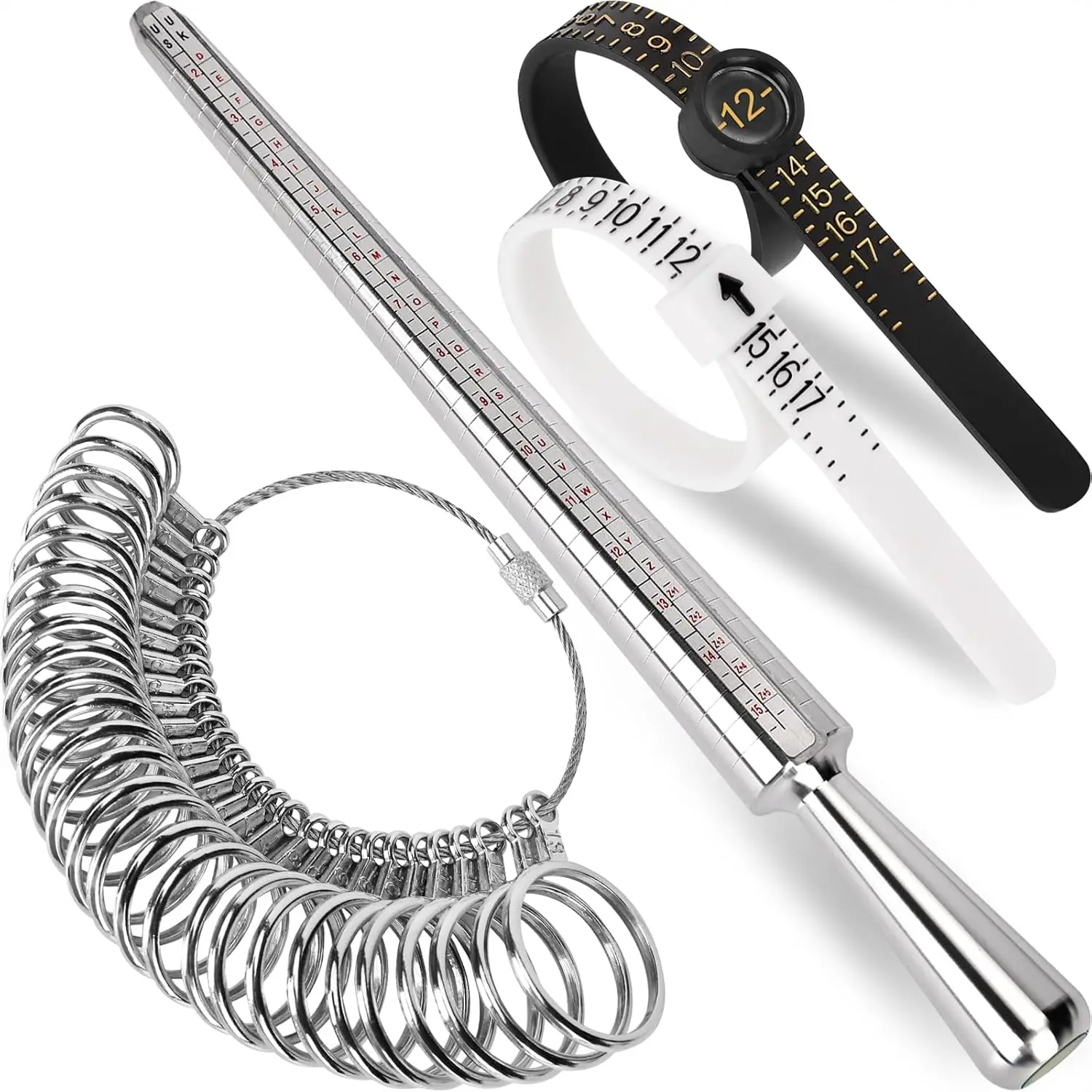 27PCS Ring Sizer Measuring Tool Kit with Ring Mandrel – Premium Stainless Steel Ring Gauge Set US Size 0–13 + 2PCS Reusable Finger Sizer 1–17 with Magnifying Glass – Professional Jewelry Ring Measuring Tool