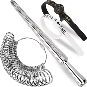 27PCS Ring Sizer Measuring Tool Kit with Ring Mandrel – Premium Stainless Steel Ring Gauge Set US Size 0–13 + 2PCS Reusable Finger Sizer 1–17 with Magnifying Glass – Professional Jewelry Ring Measuring Tool