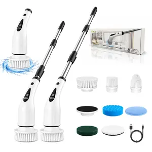 New Rechargeable Spin Scrubber Set - IPX7 Waterproof Electric Scrubber with 8 Interchangeable Rotating Brush Heads, 2 Adjustable Speed Settings, Extension Pole, Ideal for Bathroom, Kitchen, Shower Floor Cleaning