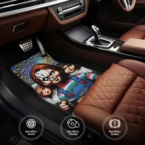 Halloween Ghost Pattern Car Rubber Mats, 4-Piece Set, Polyester Fiber, Easy Clean, Universal Fit, Front and Rear Car Carpets, Car Accessories