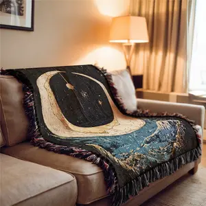 Big Moon Pattern Bohemian Style Sofa Towel: Thick Soft, Yarn Woven Not Printed, Non Fading and Easy To Care, Can Be Used for Home Decoration Bed Chair Tapestry Tablecloth Floor Garden Picnic Travel Outdoor Camping Office Nap, Celestial Sofa Cover